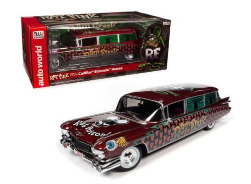 1:18 1959 Cadillac Eldorado Hearse Rat Fink, fekete-piros-zöld