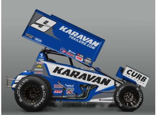 1:18 2021 Karavan Trailers Sprint Car #9 James McFadden, kék/fehér