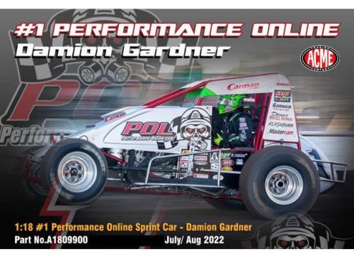 1:18 2021 Performance Online Sprint Car #1 Damion Gardner, fehér/piros