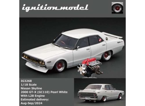 1:18 Nissan Skyline 2000 GT-X (GC110) with L28 Engine, pearl fehér