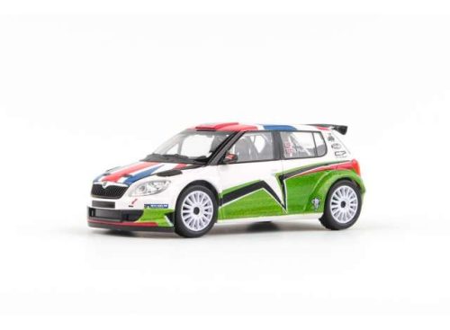 1:43 2010 Skoda Fabia II FL S2000, Skoda UK *Mikkelsen* Design 2011, fehér/zöld 