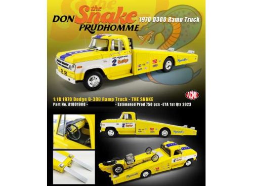 1:18 1970 Dodge D300 Ramp Truck *The Snake*, sárga/fehér