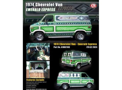 1:18 1974 Chevrolet G-series Van *Emerald Express*, zöld/fehér