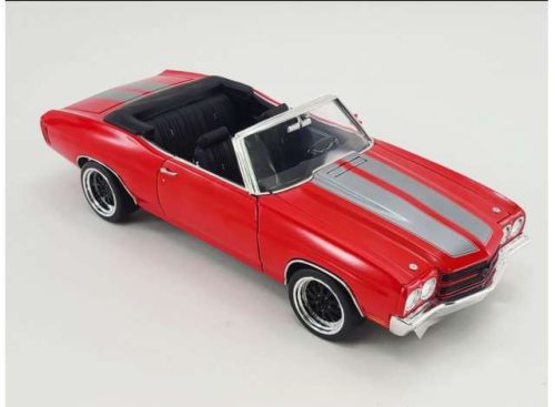 1:18 1970 Chevrolet Chevelle SS Convertible Restomod, bright piros with gunmetal stripes