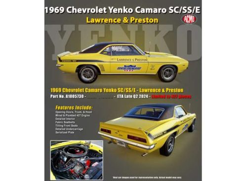 1:18 1969 Chevrolet Yenko Camaro SC/SS/E *Lawrence & Preston*, sárga/fekete roof