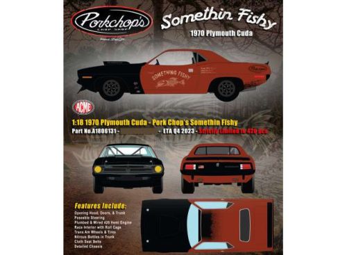 1:18 1970 Plymouth Hemi Cuda Pork Chop's Something Fishy*, fekete/ dark piros primer