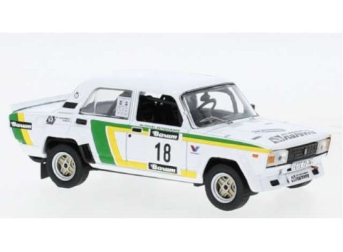 1:43 1988 Lada 2105 VFTS #18 V.Blahna/P.Schovanek Tríbeč Rally Rallye, fehér/zöld/sárga