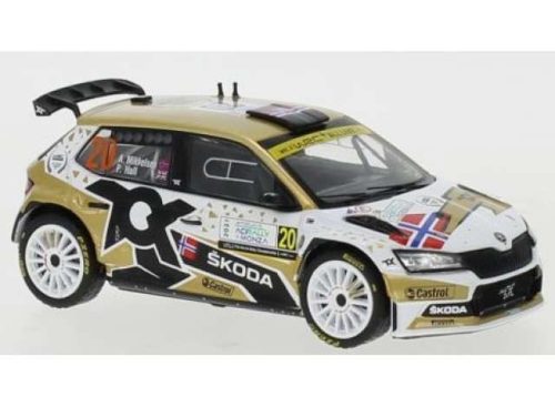 1:43 2021 Skoda Fabia Rally 2 Evo #20 A. Mikkelsen/P. Hall WRC Rally Monza, arany/fehér