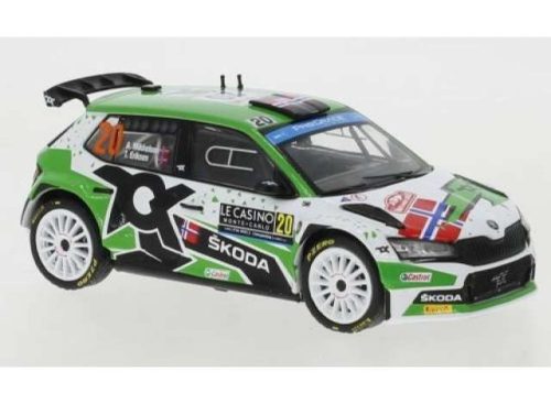 1:43 2022 Skoda Fabia Rally 2 Evo #20 A. Mikkelsen/E. Torstein WRC Rally Monte Carlo, zöld/fehér