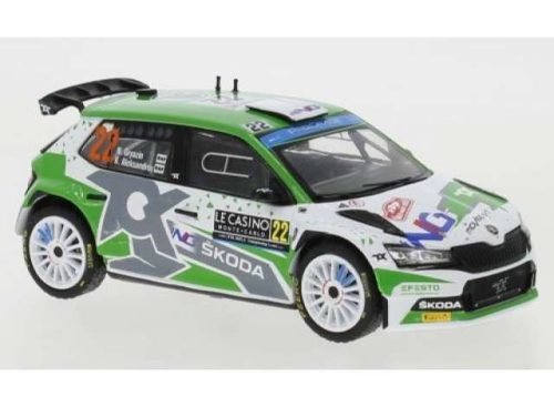 1:43 2022 Skoda Fabia Rally 2 Evo #22 N. Gryazin/K. Aleksandrov WRC Rally Monte Carlo, zöld/fehér