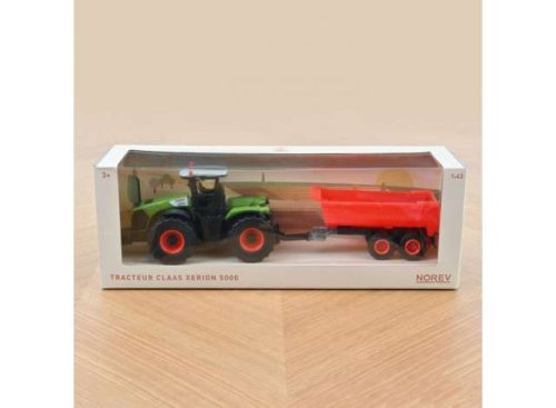 1:43 Tracteur CLAAS Xerion 5000 with Trailer Plastigam, piros/zöld